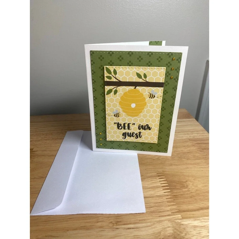 Bee & Honey Greeting Card – Handmade A2 Card – All Occasion Blank Card